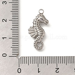 変色防止304ステンレススチールペンダント  タツノオトシゴのチャーム  ステンレス鋼色  22.5x10x2.7mm  穴：1.8mm&nbsp;STAS-M075-22P