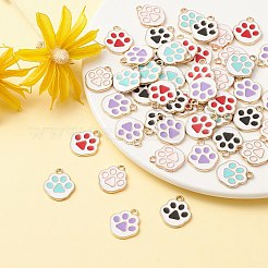 50本5色合金エナメルペンダント  ゴールドカラー  猫の足跡チャーム  ミックスカラー  17.5x15x1.3mm  穴：1.8mm  10個/カラー&nbsp;ENAM-CJ0004-27