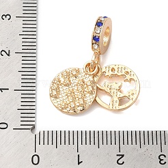 ラックメッキ合金カラフルなラインストーンヨーロッパのダングルチャーム  大きな穴のマーメイドとフラットラウンドいペンダント  カドミウムフリー＆ニッケルフリー＆鉛フリー  ゴールドカラー  27mm  穴：5mm&nbsp;PALLOY-S189-43G