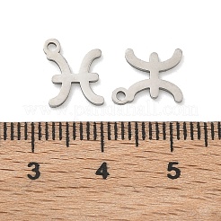 304ステンレススチール製の星座ペンダント  魚座のチャーム  10x8x1mm  穴：1.2mm&nbsp;STAS-H260-01P-06