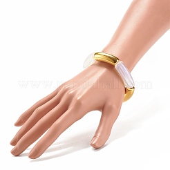女性のためのアクリル製のカーブチューブ分厚いストレッチ ブレスレット  ゴールド  ビーズ：35x11.5x14.5mm  内径：2インチ（5.1cm）&nbsp;BJEW-JB08125