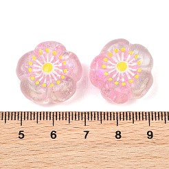 蓄光樹脂エナメルビーズ  花  グリッターパウダー付き  暗闇で光る  ピンク  20.5x20x9.5mm  穴：2mm&nbsp;RE-CBAC4C7-14A