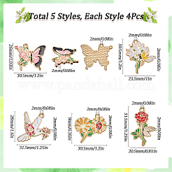 20個5スタイルアロイエナメルペンダント  花/蝶/てんとう虫のチャーム  ゴールドカラー  ミックスカラー  26~31.5x20.5~30.5x2mm  穴：2mm  4個/スタイル&nbsp;ENAM-SC0005-78