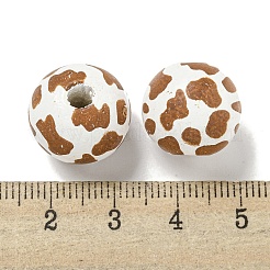 プリントウッドヨーロピアンビーズ  ヒョウ柄のラウンド  キャメル  15.5~16mm  穴：4~4.5mm&nbsp;WOOD-G022-12C