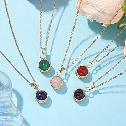304 ステンレス ケーブル チャイナ ネックレス  天然石ペンダントネックレス  ライトゴールド  11.34インチ（28.8cm）&nbsp;NJEW-JN04868-01