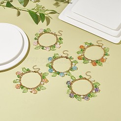 5 個 5 色ガラス パール & 花 & アクリル リーフ チャーム ブレスレット セット  女性用ゴールド 304 ステンレス スタッキング ブレスレット  ミックスカラー  7-1/2インチ（19cm）&nbsp;BJEW-JB08908