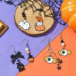 ハロウィンテーマのDIY合金エナメル＆アクリルダングルイヤリング作成キット  ミックスカラー  6~17x13~23x0.7~3mm  穴：2mm&nbsp;DIY-YW0009-97