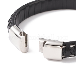 レザー編み込みコードブレスレット  304ステンレススチール製マグネット留め具付き  ブラック  ステンレス鋼色  8-7/8インチ（22.5cm）  11.5mm&nbsp;BJEW-E352-07-P