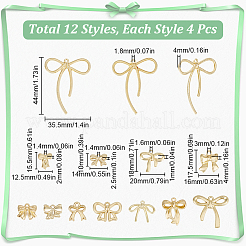 48 個 12 スタイルラックメッキ合金ペンダント  ちょう結びのチャーム  ゴールドカラー  10~44x9.5~35.5x1~4mm  穴：1.2~3mm  4個/スタイル&nbsp;FIND-SC0013-51