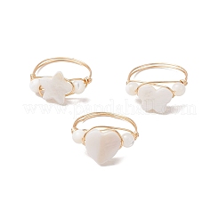 星/ハート/蝶の貝殻の指輪  銅線を巻いたリング  18KGP本金メッキ  内径：18mm  3個/セット&nbsp;RJEW-JR00846