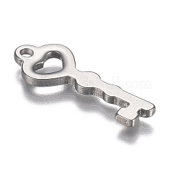 変色しない304ステンレススチールペンダント  ハートの鍵  ステンレス鋼色  28x10.5x2mm  穴：2.2mm&nbsp;STAS-I166-14P