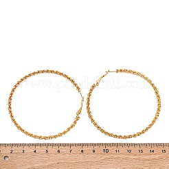 304ステンレススチールフープピアス  ツイストリング  18KGP本金メッキ  66x3mm&nbsp;EJEW-S250-02A-G