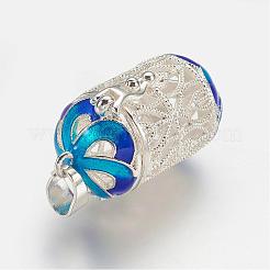 真鍮製祈り箱ペンダント  エナメル  コラム  銀色のメッキ  29x19x14mm  穴：3.5x6.5mm&nbsp;KK-D528-09S