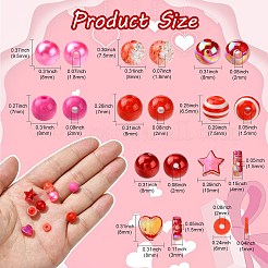 バレンタインデー DIY ビーズジュエリー作り検索キット  アクリル＆ポリマークレイディスク＆樹脂＆プラスチックイミテーションパールビーズを含む  ハート＆ラウンド＆スター  レッド  6~10x6~10x1~9.5mm  穴：1.5~2mm&nbsp;DIY-CJ0002-29