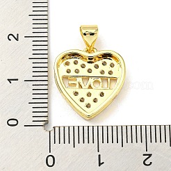 キュービックジルコニアペンダント付き真鍮  カドミウムフリー＆鉛フリー  ハート  言葉  16.5x15x3.2mm  穴：5x3.5mm&nbsp;FIND-Z023-01A