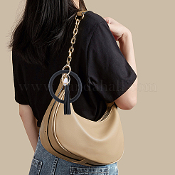 1pc pu レザータッセルリストレットキーホルダー  合金パーツ  ゴールドカラー  ブラック  内径：3-1/8インチ（7.95cm）&nbsp;BJEW-CL0001-30B