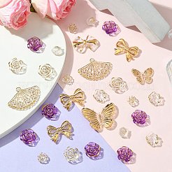 DIYジュエリー作りキット  不透明アクリルビーズとペンダント  混合形状  パープル  17.5~22.5x15~29x3.5~7mm  穴：1~2mm  約20g /セット  20~25個/セット&nbsp;MACR-CJC0004-20B