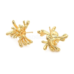 花真鍮スタッドピアスパーツ  片穴パーツ用  18KGP本金メッキ  21.5x20mm  ピン：0.7mm / 0.7x11mm&nbsp;KK-D102-05G