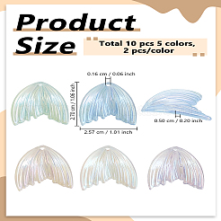 10 個 5 色 UV メッキレインボー虹色透明アクリルパーツ  フィッシュテールチャーム  ミックスカラー  27x25.7x5mm  穴：1.6mm  2個/カラー&nbsp;OACR-LP0001-11