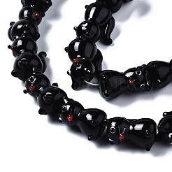 手作り凹凸柄ランプワークビーズ連売り  猫  ブラック  22~23x13~14x16~18mm  穴：1.5mm  約20個/連  17.24インチ（43.8cm）&nbsp;LAMP-Q031-003