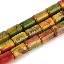 染められた天然ファイヤーアゲートクラックルビーズ連売り  コラム  オリーブ  11~12x8mm  穴：0.8~1mm  約33個/連  15.08''（38.3センチメートル）&nbsp;G-T144-58A-01