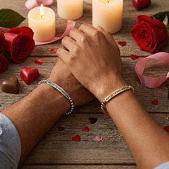 304ステンレススチール製「つらい日々に負けない」ビーズストレッチブレスレットセット  男性と女性のためのインスピレーションあふれるラウンドビーズストレッチブレスレット  グリーティングカードで  ゴールデン·ステンレス鋼色  6.89インチ（17.5cm）&nbsp;NR1474-4