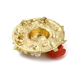 帽子合金ラインストーンブローチ  花の蜂の帽子のエナメルピン  樹脂の赤いバラ  ゴールドカラー  カラフル  52.5x53.5mm&nbsp;JEWB-I034-39G