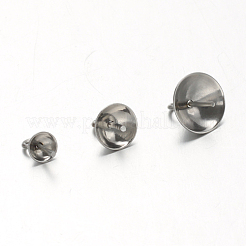 304ステンレススチールカップパールペグベイルピンペンダント  片穴パーツ用  ステンレス鋼色  6mm  穴：1.8mm  ピン：0.7mm&nbsp;STAS-F094-03B-P