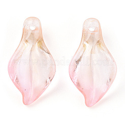 透明スプレー塗装ガラスペンダント  グリッターパウダー付き  花弁  ピンク  20x10.5x6mm  穴：1.2mm&nbsp;GLAA-S054-007B-02
