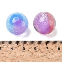 光沢のあるツートンカラーの樹脂とグリッターパウダービーズ  ラウンド  暗闇で光る  ミックスカラー  20mm  穴：2.4mm&nbsp;RESI-F073-04