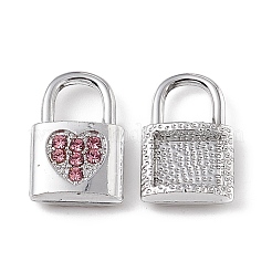 合金ライトローズラインストーンペンダント  ハートチャームでロック  プラチナ  15x9.5x3.5mm  穴：5x5mm&nbsp;ALRI-K049-03D