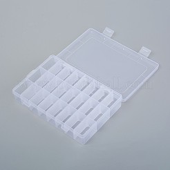 プラスチック製の取り外し可能なビーズ容器  ふた付き  24のコンパートメント  長方形  透明  19.5x13x3.6cm&nbsp;CON-WH0070-84C