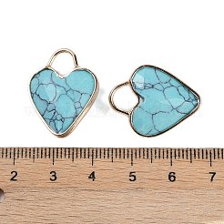 合成ターコイズのファセットペンダント  金メッキ真鍮ハートチャーム  23x18x7~7.5mm  穴：6x6.5mm&nbsp;KK-L218-005G-02