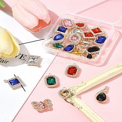 25本5スタイルアロイペンダント  ラインストーン付き  カドミウムフリー＆鉛フリー  ミックスカラー  18~29x15~22x4.5~6mm  穴：1.6~2mm  5個/スタイル&nbsp;FIND-FS0003-52