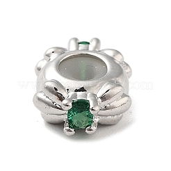 真鍮製マイクロパヴェグリーンキュービックジルコニアビーズ  長持ちメッキ  プラチナ  10x7.5x4mm  穴：1.4mm&nbsp;LS-KK-K361-05P