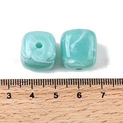 不透明なアクリルビーズ  天然石風  キューブ  ツートン  ライトシーグリーン  17x15.5x15.5mm  穴：3mm&nbsp;X-OACR-D320-01H