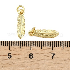 真鍮チャーム  フェザーチャーム  丸カン付き  18KGP本金メッキ  14.5x4x1.7mm  穴：2.5mm&nbsp;KK-D218-12G-03