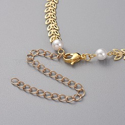 ジュエリーセット  ブレスレット＆イヤリング＆ネックレス  プラスチック製の模造パールビーズ付き  真鍮の穂軸チェーン  304ステンレススチール製ロブスタークロウ留め金  ゴールドカラー  15.94インチ（40.5cm）  7-1/4インチ（18.5cm）  105mm&nbsp;SJEW-JS01069