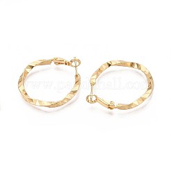 ツイスト真鍮フープピアス  ニッケルフリー  18KGP本金メッキ  34x30x3mm&nbsp;EJEW-T047-102G