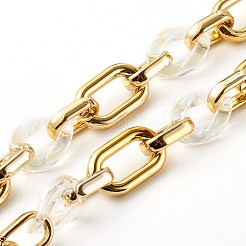 手作りccbプラスチックアズキチェーン  透明アクリルリンクリング付き  クリアAB  ゴールドカラー  23x16.5x4.5mm  19~27x12~16.5x4~4.5mm  39.37インチ（1m）/連&nbsp;AJEW-JB00957-02