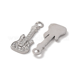 合金ペンダント  クリスタルガラスのラインストーン付き  ギターチャーム  プラチナ  31x12x2mm  穴：3mm&nbsp;FIND-C048-09P