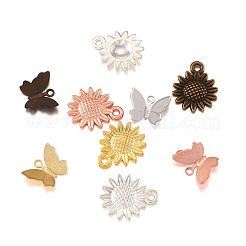 真鍮製透かしペンダント  合金ペンダント付き  花＆蝶  ミックスカラー  18.6x15x2.5mm  穴：1.8mm＆11x13.5x3mm  穴：1.5mm  50個/形  100個/セット&nbsp;KK-TA0007-80