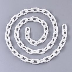アクリル不透明アズキチェーン  ABカラー  オーバル  ホワイト  13x8x2mm  19.68インチ（50cm）/連&nbsp;X-PACR-N009-002J