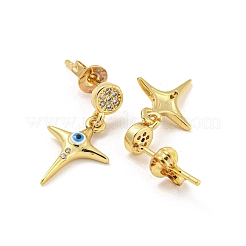 スターリアル 18K ゴールドメッキ 真鍮 ダングル スタッド イヤリング  エナメル質とキュービックジルコニア付き  ホワイト  20x10.5mm&nbsp;EJEW-L269-107G-01
