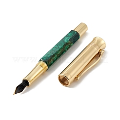天然マラカイト真鍮ペン  レイキエネルギー万年筆  ペンケース付き  オフィス＆スクール用品  142x19x14mm&nbsp;AJEW-M209-01G