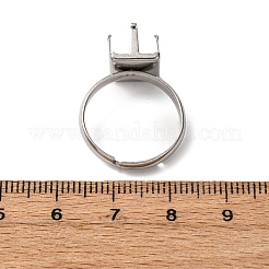 304ステンレススチールカフリング部品  4つの爪のプロングリングのセッティング  ステンレス鋼色  トレイ：8.5x8.5mm  3mm  内径：17mm&nbsp;STAS-D372-01P-02