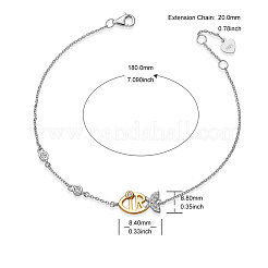 925スターリングシルバーコネクターブレスレット  グレードAAAキュービックジルコニア付き  魚  透明  プラチナ·ゴールデン  7-1/8インチ（18cm）&nbsp;JB567A