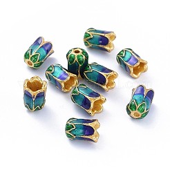 合金ビーズキャップ  エナメル  5花びら  ライトゴールド  カラフル  11x8mm  穴：2mm&nbsp;ENAM-G111-01G