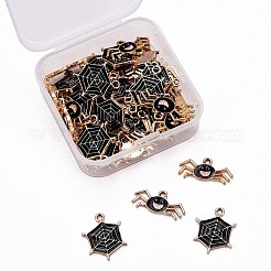 50個2スタイルライトゴールドメッキアロイペンダント  エナメル  蜘蛛と蜘蛛の巣  ミックスカラー  25個/スタイル&nbsp;ENAM-LS0001-28LG