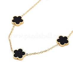 ゴールド 304 ステンレス ネックレス  樹脂の花のネックレス  ブラック  15.67~15.87インチ（39.8~40.3cm）&nbsp;NJEW-K252-09G-03